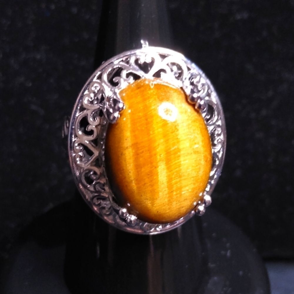 Tigers Eye Platinum over Brass Ring